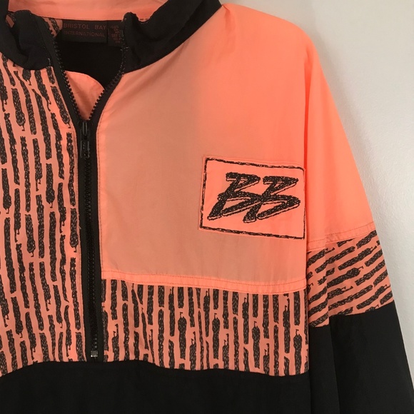 VTG Bristol Bay Black Orange Neon Windbreaker L - Picture 3 of 8